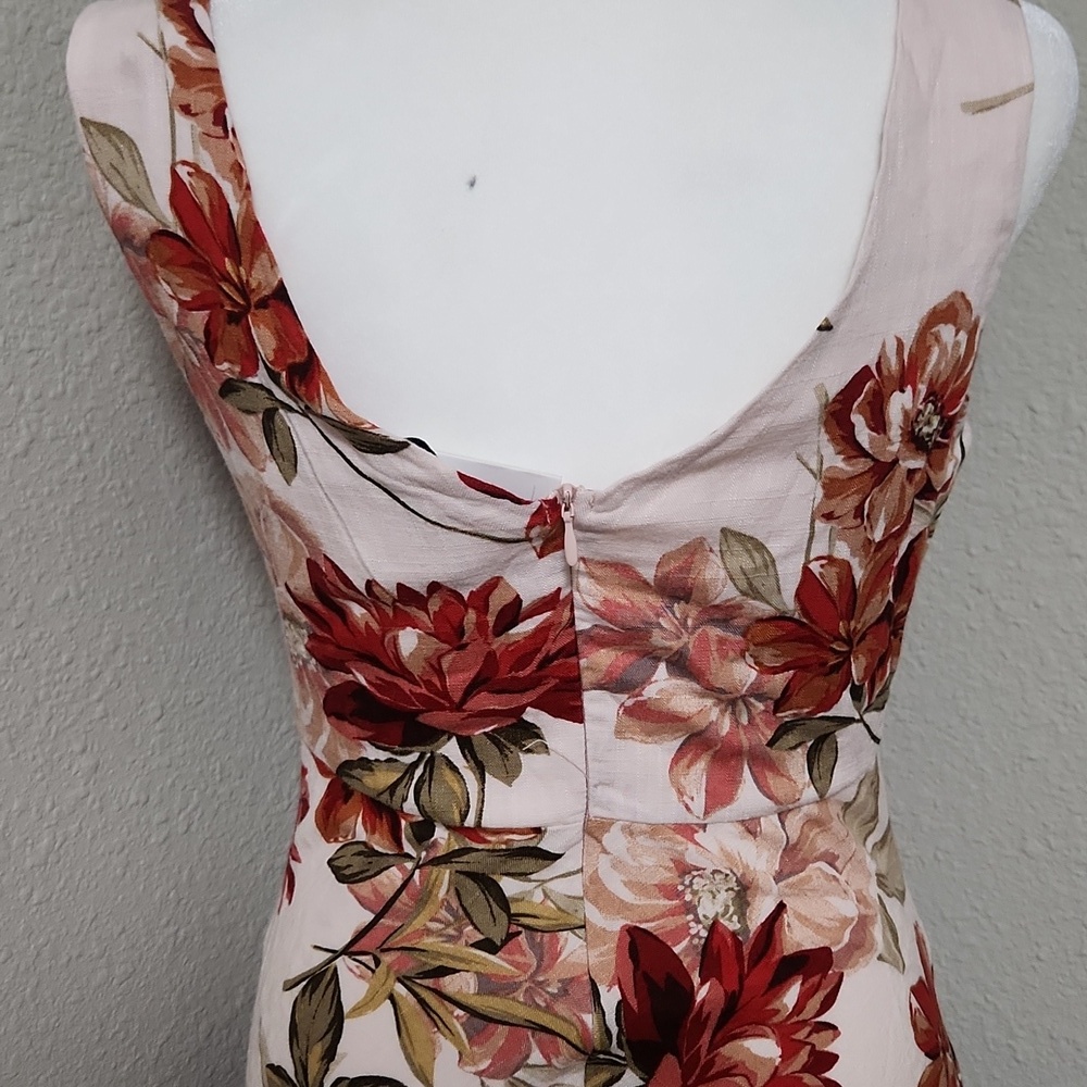 Anthropologie Paper Heart Pink Floral Sleeveless Linen Midi Dress - Picture 4 of 7